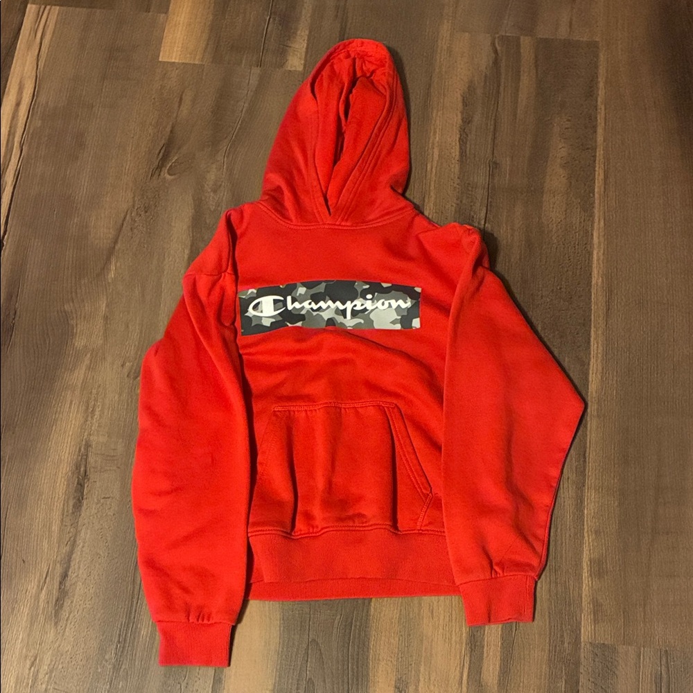 Champion Red Hoodie with Camouflage Detail